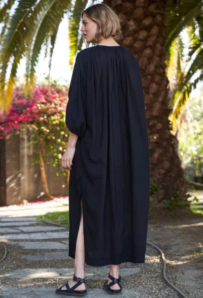 Ocean + Main Ocean+main Rouched Shoulder Maxi Cotton Caftan In Black