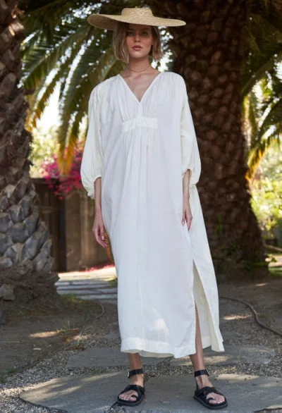 Ocean + Main Ocean+main Rouched Shoulder Maxi Cotton Caftan In White