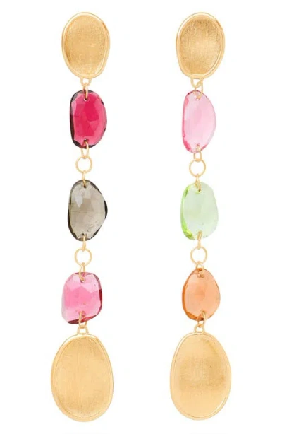 Marco Bicego 18k Yellow Gold Lunaria Tourmaline Multicolor Tourmaline Long Drop Earrings In Gold