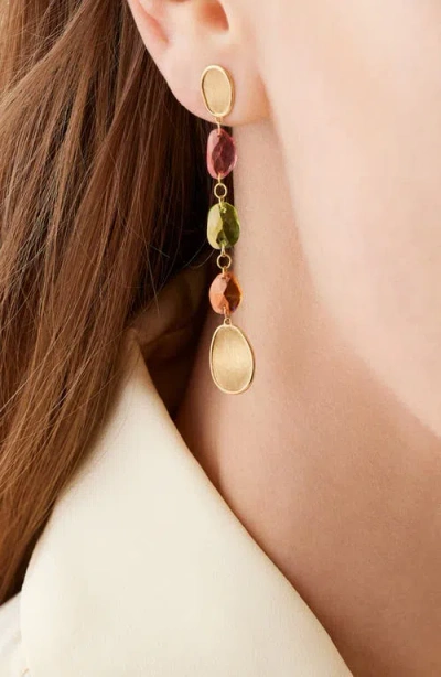 Marco Bicego 18k Yellow Gold Lunaria Tourmaline Multicolor Tourmaline Long Drop Earrings In Gold
