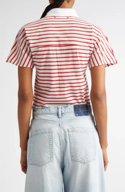 Golden Goose Natalia Slim Fit Striped Cotton Polo Shirt In Papyrus/haute Red