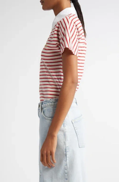Golden Goose Natalia Slim Fit Striped Cotton Polo Shirt In Papyrus/haute Red