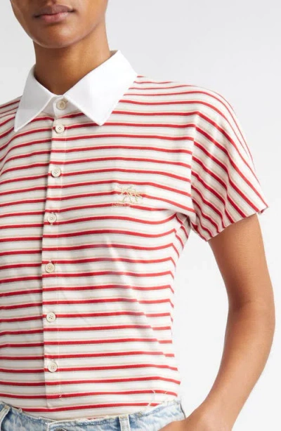Golden Goose Natalia Slim Fit Striped Cotton Polo Shirt In Papyrus/haute Red