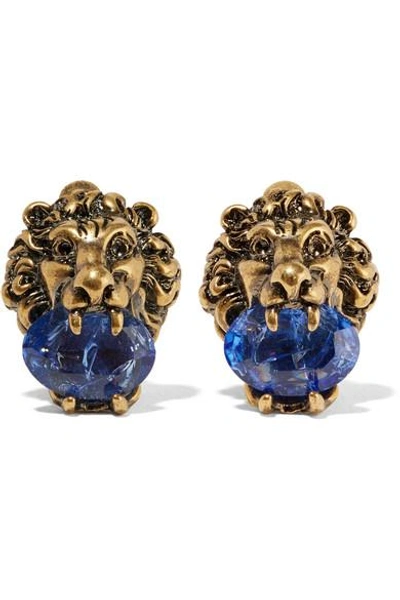 Shop Gucci Gold-tone Swarovski Crystal Clip Earrings