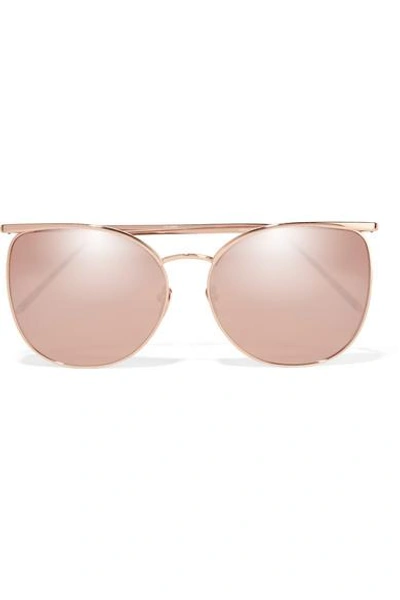 Shop Linda Farrow Square-frame Rose Gold-tone Mirrored Sunglasses