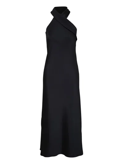 Galvan Pandora Satin Halterneck Midi-dress In Black
