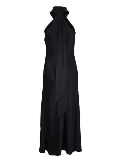 Galvan Pandora Satin Halterneck Midi-dress In Black