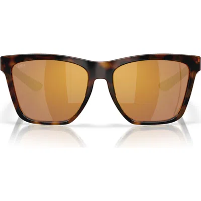 Costa Del Mar 57mm Polarized Mirrored Rectangular Sunglasses In Tortoise/gold Mirror 580g