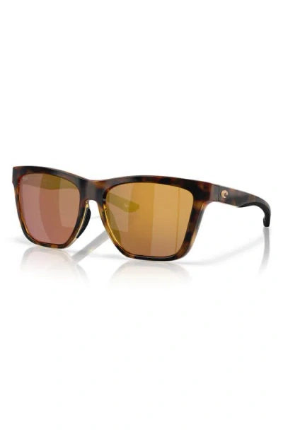 Costa Del Mar 57mm Polarized Mirrored Rectangular Sunglasses In Tortoise/gold Mirror 580g