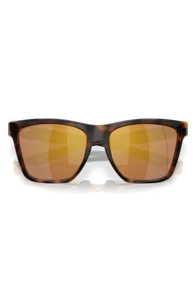 Costa Del Mar 57mm Polarized Mirrored Rectangular Sunglasses In Tortoise/gold Mirror 580g