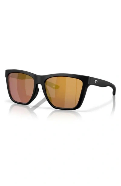 Costa Del Mar 57mm Polarized Mirrored Rectangular Sunglasses In Matte Black/gold Mirror 580g