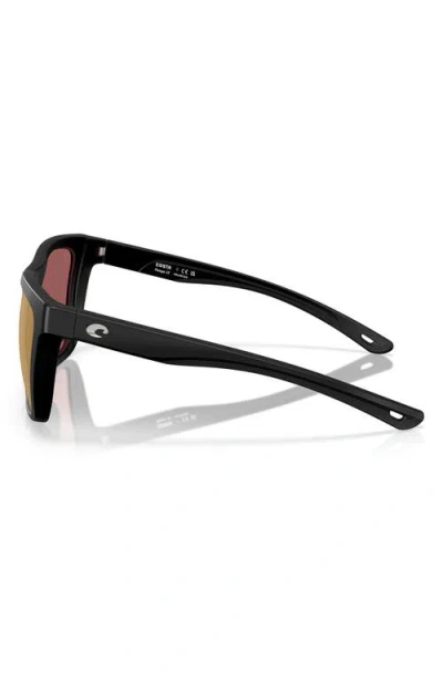 Costa Del Mar 57mm Polarized Mirrored Rectangular Sunglasses In Matte Black/gold Mirror 580g