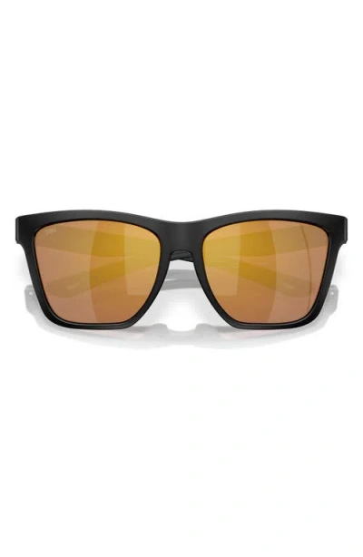 Costa Del Mar 57mm Polarized Mirrored Rectangular Sunglasses In Matte Black/gold Mirror 580g