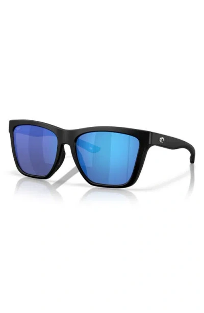 Costa Del Mar 57mm Polarized Mirrored Rectangular Sunglasses In Matte Black/blue Mirror 580g