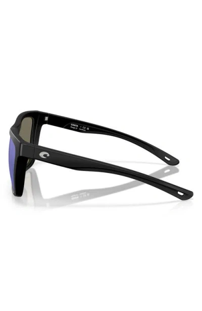Costa Del Mar 57mm Polarized Mirrored Rectangular Sunglasses In Matte Black/blue Mirror 580g
