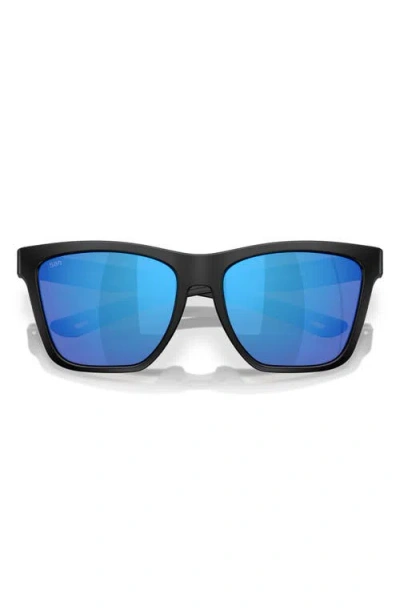 Costa Del Mar 57mm Polarized Mirrored Rectangular Sunglasses In Matte Black/blue Mirror 580g