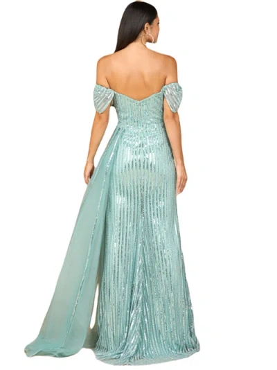 Lara New York Off Shoulder Fitted Gown In Dark Sage