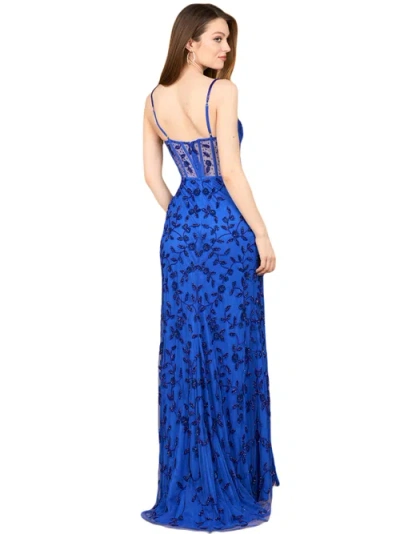 Lara New York Beaded Corset Gown With Slit In Blue