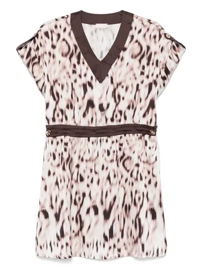 Liu •jo Animal Print V-neck Mini Dress In Multicolour