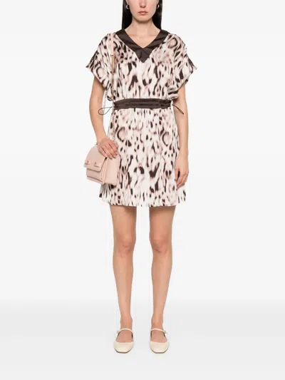 Liu •jo Animal Print V-neck Mini Dress In Multicolour