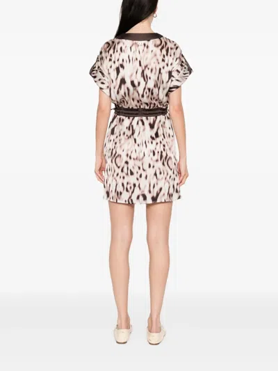 Liu •jo Animal Print V-neck Mini Dress In Multicolour