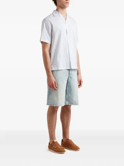 Alexander Mcqueen Short-sleeve Striped Shirt With Camp Collar In White