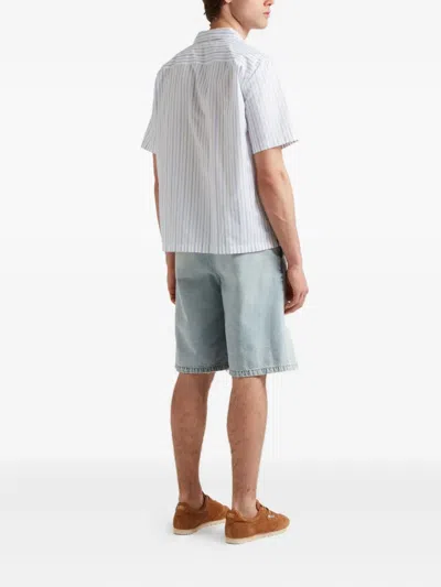 Alexander Mcqueen Short-sleeve Striped Shirt With Camp Collar In White