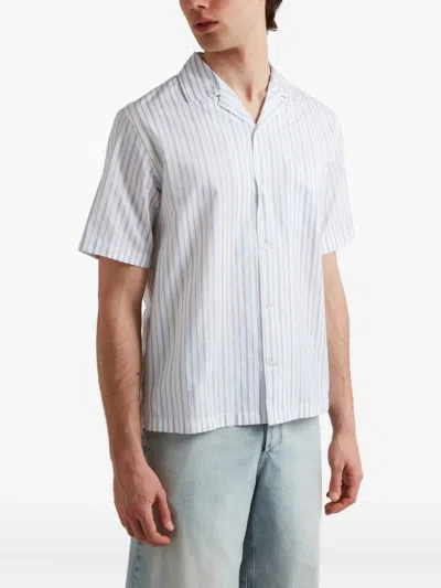 Alexander Mcqueen Short-sleeve Striped Shirt With Camp Collar In White