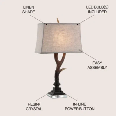 Jonathan Y Antler 29.5" Rustic Resin/crystal Led Table Lamp In Brown