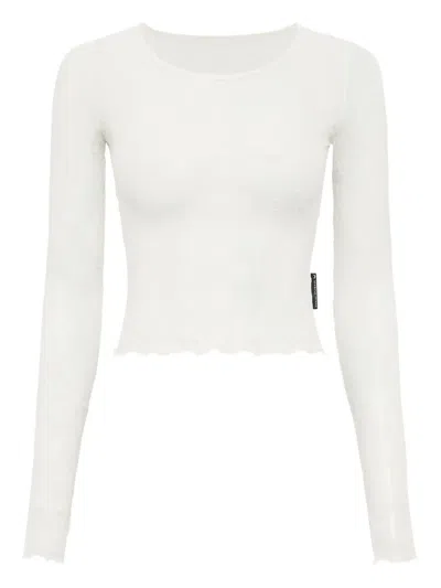 Marine Serre Cropped Mesh Flock Ss Top In White