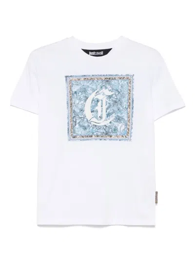 Just Cavalli Graphic Cotton T-shirt Round Neckline In Metallic