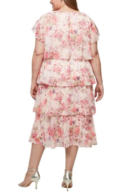 Sl Fashions Tiered Floral Cocktail Midi Dress In Multi