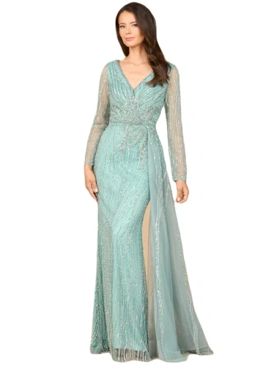 Lara New York Long Sleeve V-neck Gown With Drape In Dark Sage