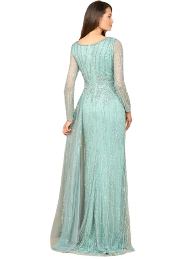 Lara New York Long Sleeve V-neck Gown With Drape In Dark Sage