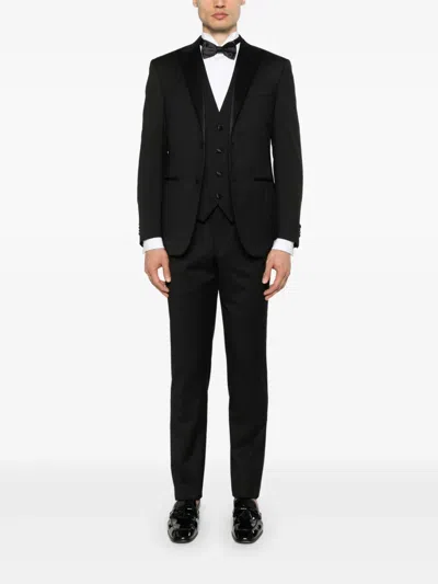 Corneliani Virgin Wool Suit In Black In Black