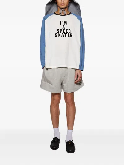 Bode Crew Side Stripe Sweat Shorts Heather Grey In Grey