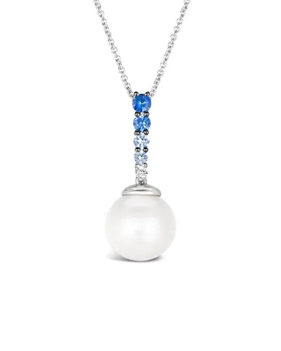 Le Vian Vanilla Pearl (10mm) & Multi-sapphire (1/3 Ct. T.w.) 18" Pendant Necklace In 14k White Gold