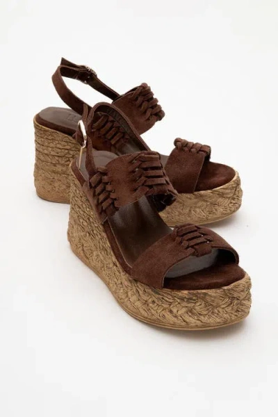 Forever & Always Shoes Olien Suede Leather Platform Espadrilles In Brown Suede Leather