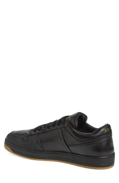 Prada Enamel-triangle Leather Sneakers In Nero