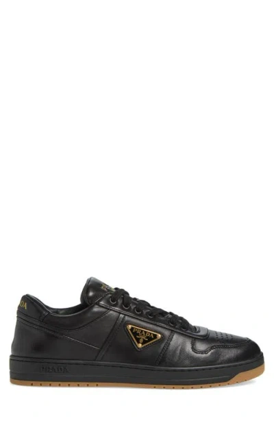 Prada Enamel-triangle Leather Sneakers In Nero