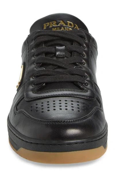 Prada Enamel-triangle Leather Sneakers In Nero