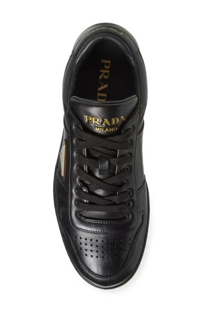 Prada Enamel-triangle Leather Sneakers In Nero