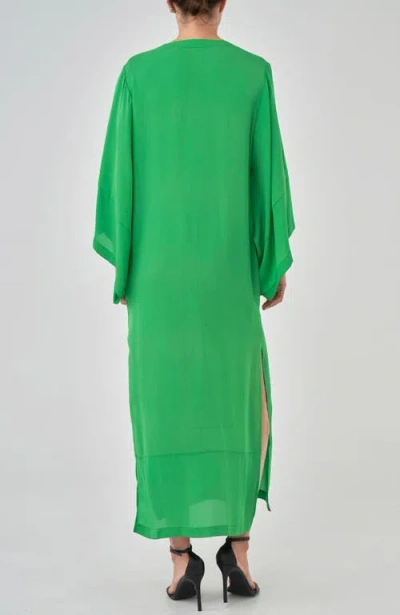 Ocean + Main Ocean+main Kimono Sleeve Silk Dress In Green