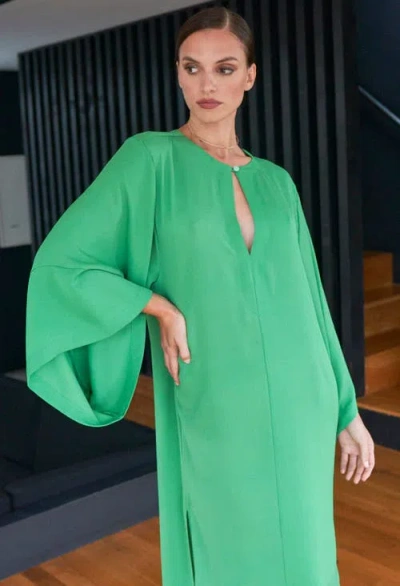 Ocean + Main Ocean+main Kimono Sleeve Silk Dress In Green