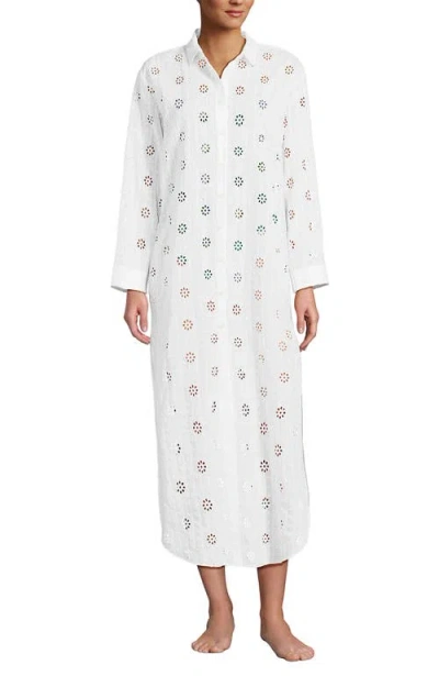 Lands' End Eyelet Button Down Maxi Cover-up Dress In White