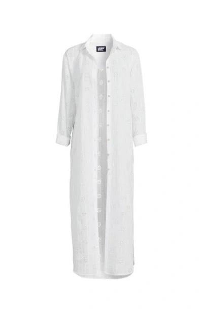 Lands' End Eyelet Button Down Maxi Cover-up Dress In White