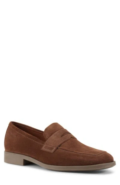 Vagabond Shoemakers Troy Square Toe Suede Penny Loafer In Cocoa Brown