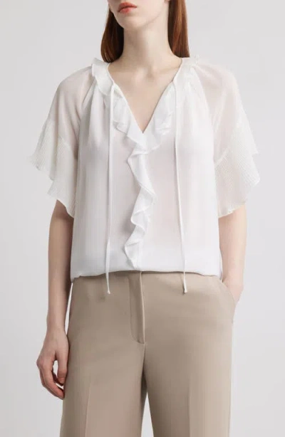 Kobi Halperin Ruffle Flutter Sleeve Chiffon Top In White