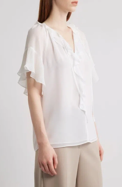 Kobi Halperin Ruffle Flutter Sleeve Chiffon Top In White