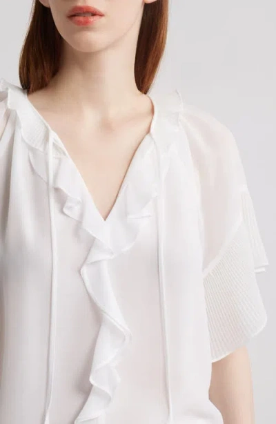 Kobi Halperin Ruffle Flutter Sleeve Chiffon Top In White
